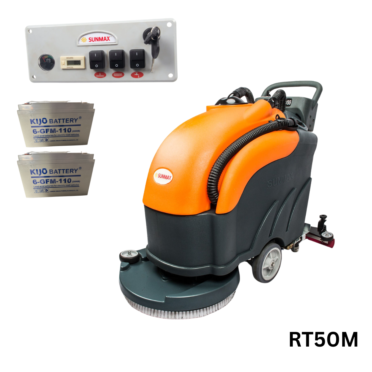 RT50 22" Walk-behind Commercial Floor Scrubber Dryer Machine, 30,000 sqft/h Cleaning Efficiency, 14.5-Gal Sewage Tank