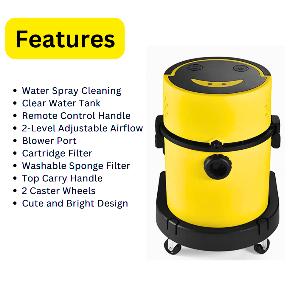 SANITMAX SM20 Wet Dry Shampoo Vacuum Cleaner, Multiple Function Shop Vac, Yellow