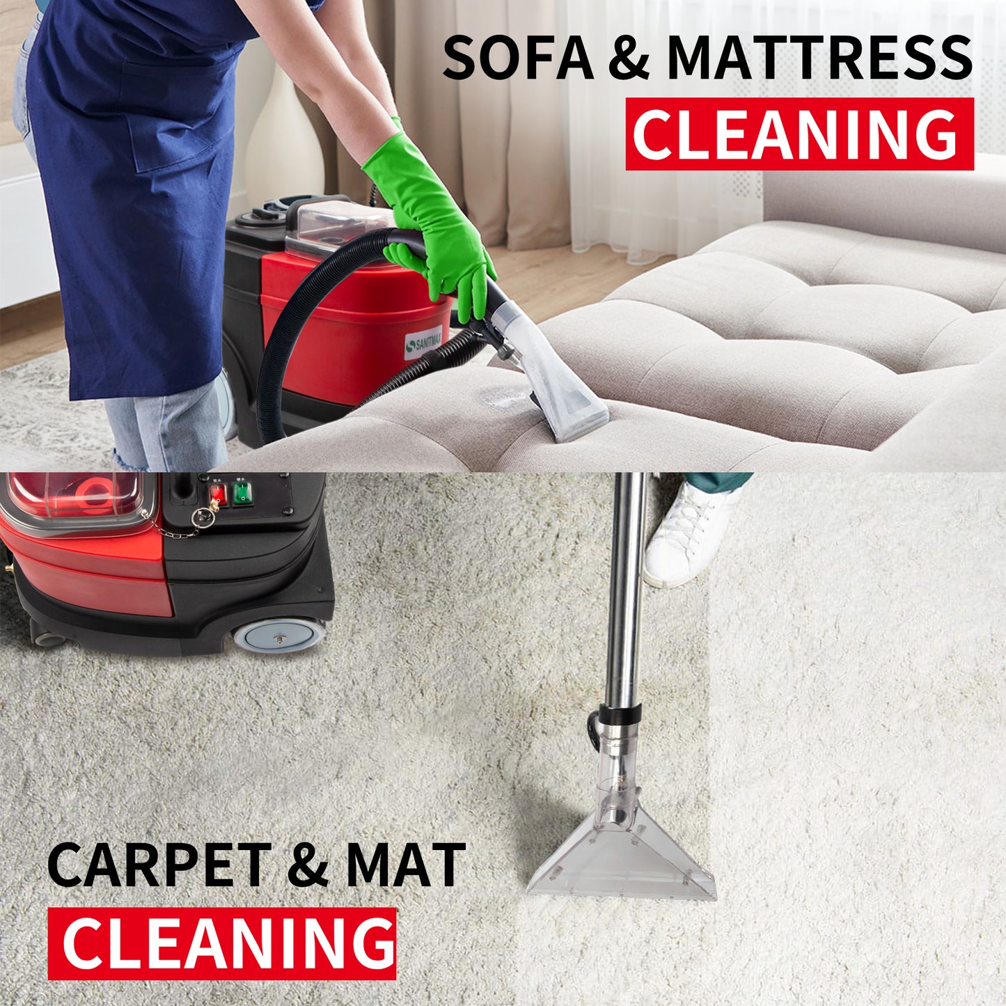 SANITMAX SM04 Cold Water Carpet Extractor, Powerful 1.0 HP Motor, 2.1 gal Sewage Tank, 3.7 gal Solution Tank