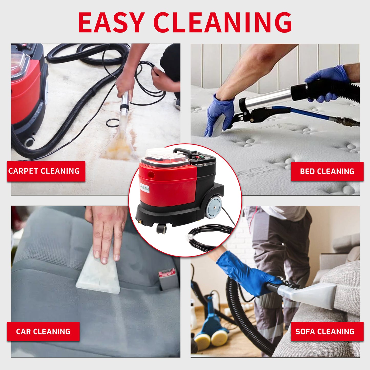 SANITMAX SM04 Cold Water Carpet Extractor, Powerful 1.0 HP Motor, 2.1 gal Sewage Tank, 3.7 gal Solution Tank