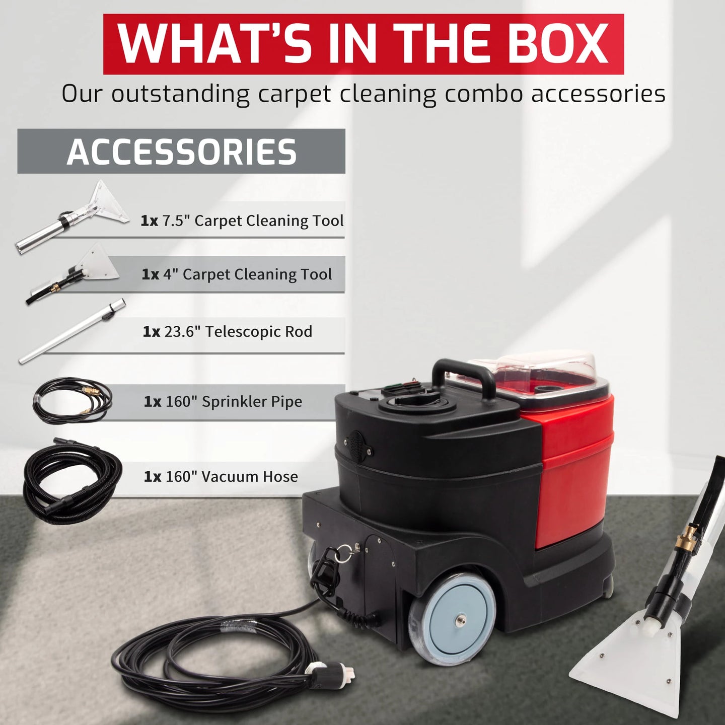SANITMAX SM04 Cold Water Carpet Extractor, Powerful 1.0 HP Motor, 2.1 gal Sewage Tank, 3.7 gal Solution Tank