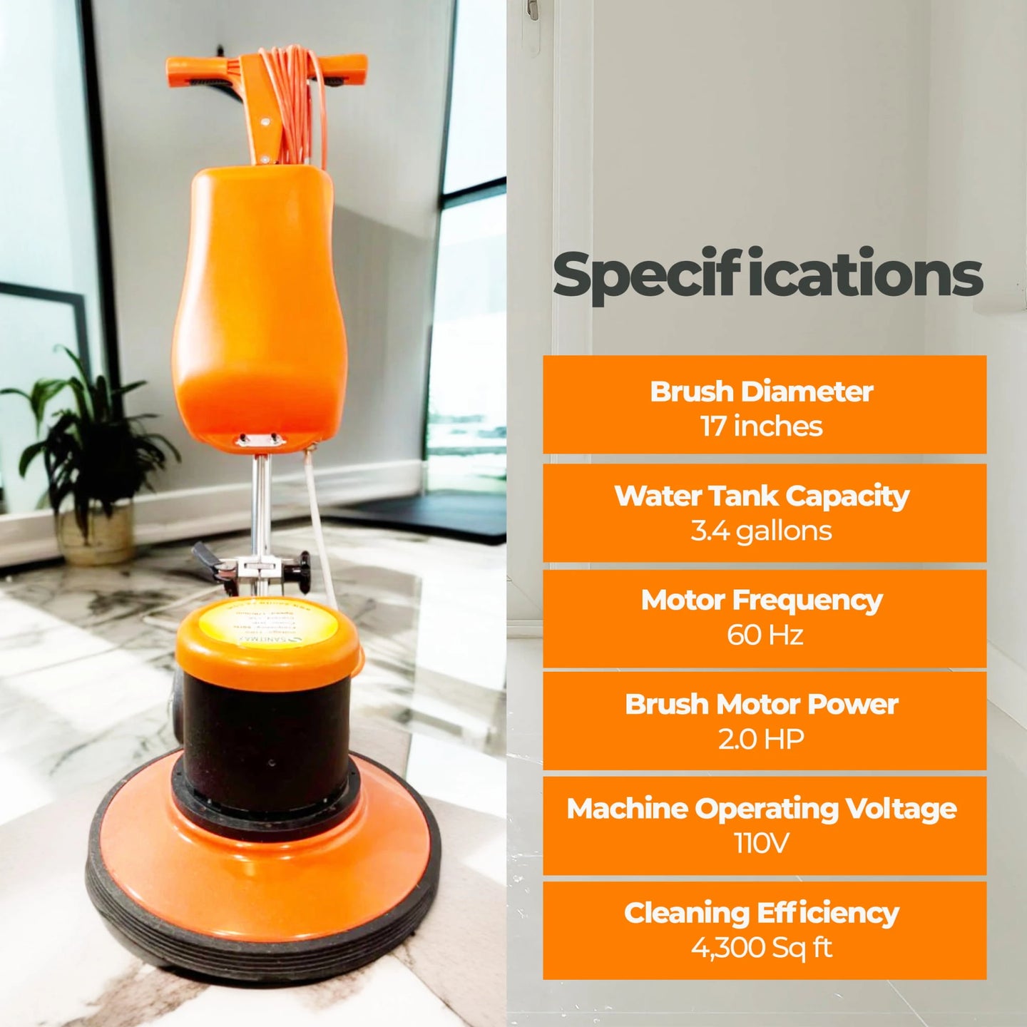 SANITMAX SM421AC 17" Professional Multi-Functional Floor Buffer Scrubber - High Power, Large Capacity for Industrial and Commercial Use