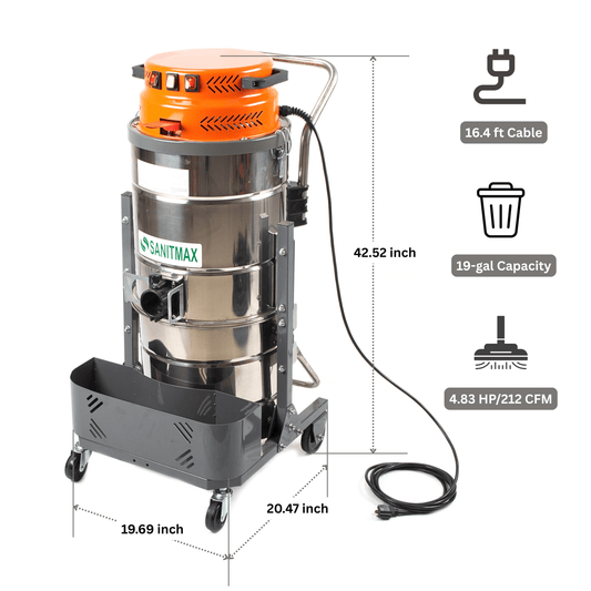 SM73 Industrial Dry Vacuum Cleaner – 3600W Triple Motor, 19-Gal Capacity, HEPA Filtration