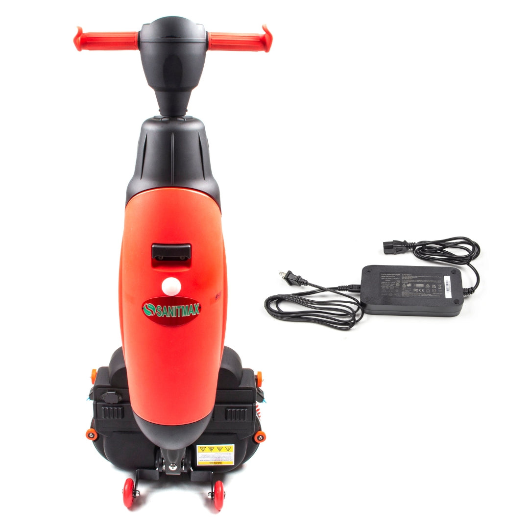 17 Walk-Behind Floor Scrubber Machine SM430, Rotary Double Brushes, 10000 sqft/h, Cordless Rechargeable Lithium Battery