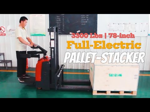 Full-Electric Pallet Stacker, 3300 lbs Capacity, 78" Lifting Height for Open-bottom Pallets