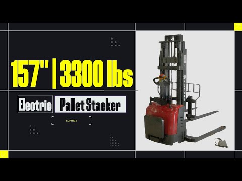 Full-Electric Pallet Stacker – 157" Max Lift Height,  3300 lbs Capacity, Adjustable Legs