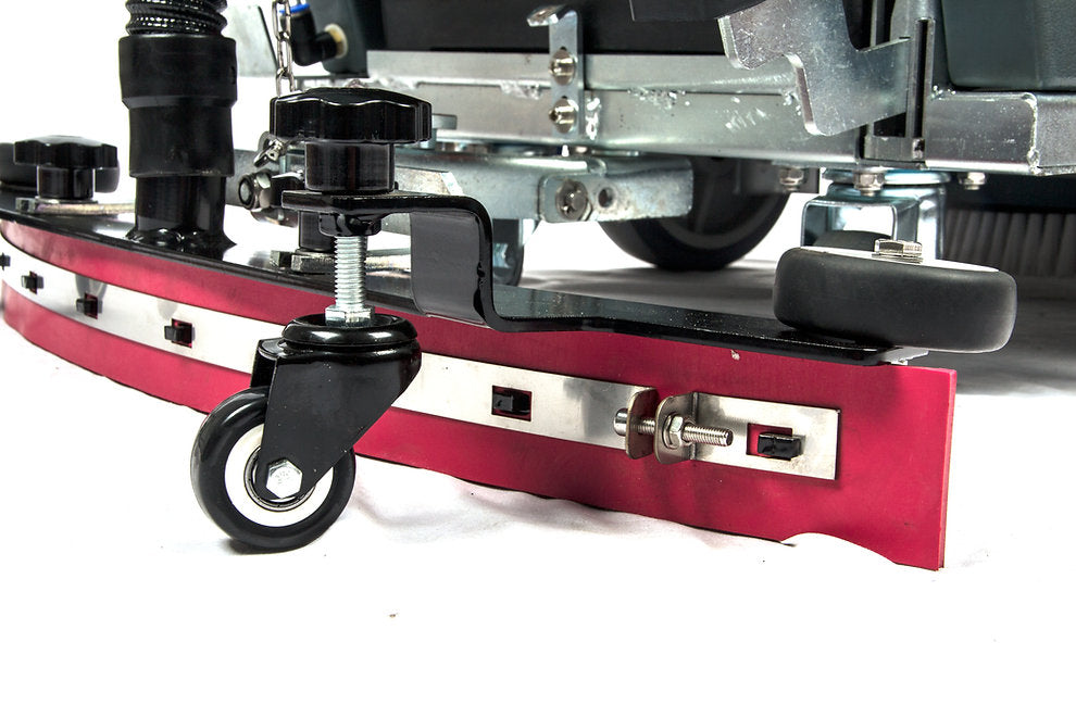 Bottom view of SUNMAX RT50 22-inch Walk-behind Commercial Floor Scrubber Dryer Machine showing brush attachment and wheels
