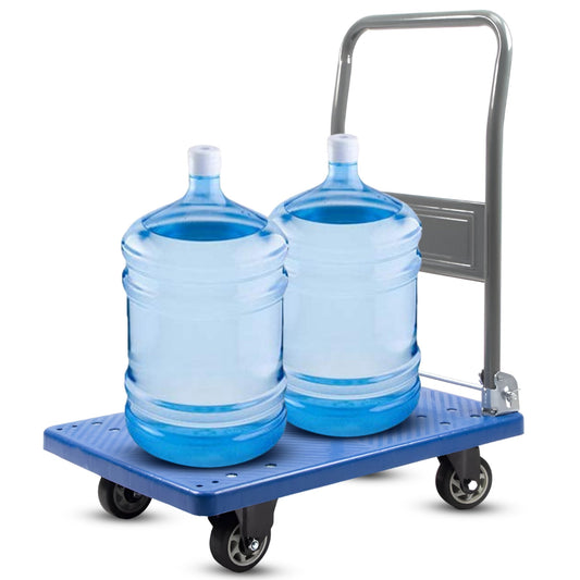 Platform Push Cart Dolly, Compact & Foldable for Easy Storage and Mobility, 330-660 lb Capacity, 360 Degree Swivel Wheels, Blue