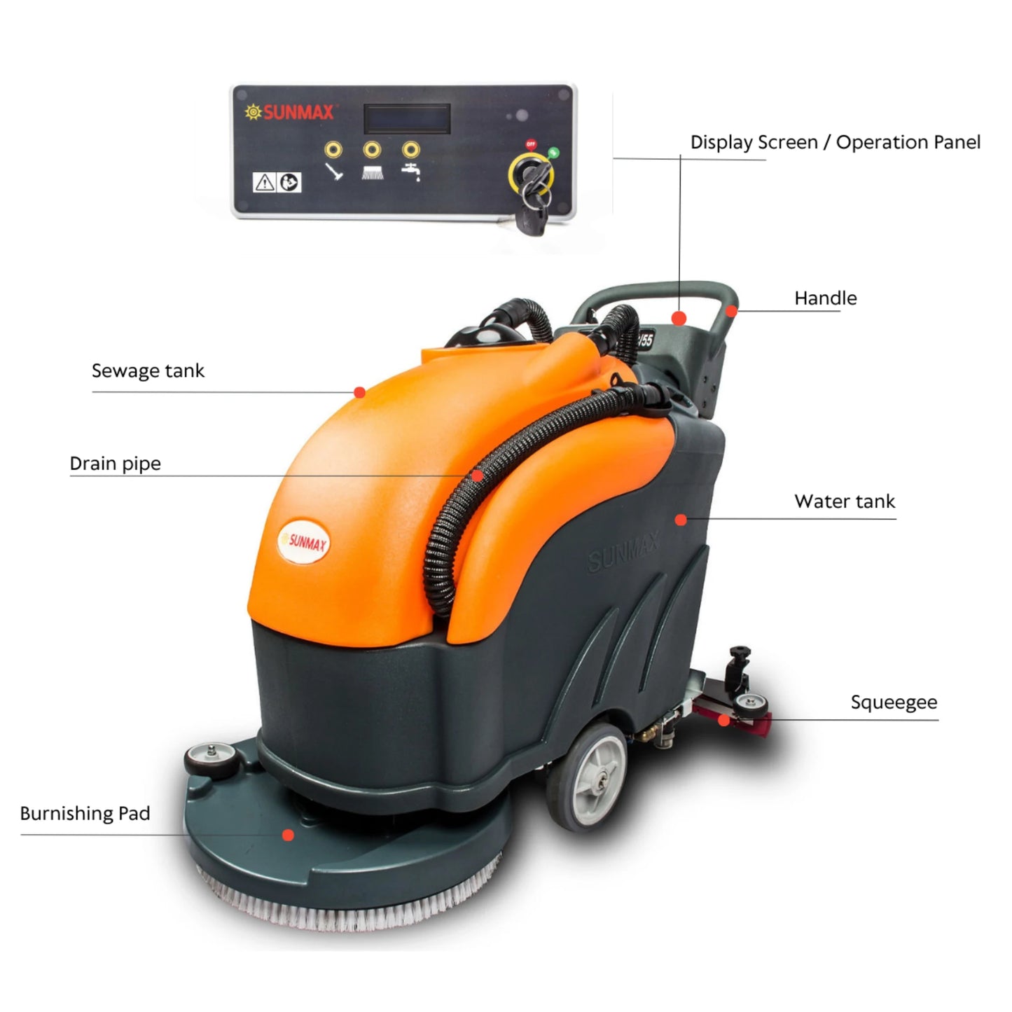 RT50 22" Walk-behind Commercial Floor Scrubber Dryer Machine, 30,000 sqft/h Cleaning Efficiency, 14.5-Gal Sewage Tank