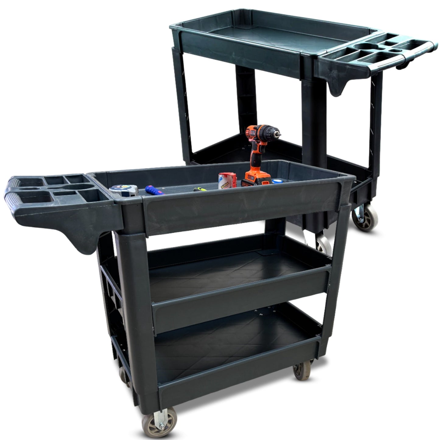 600 lbs Heavy Duty Plastic Rolling Utility Cart for Warehouse/Garage/Restaurants/Offices, HDPE Shelves, 5" Caster Wheelss