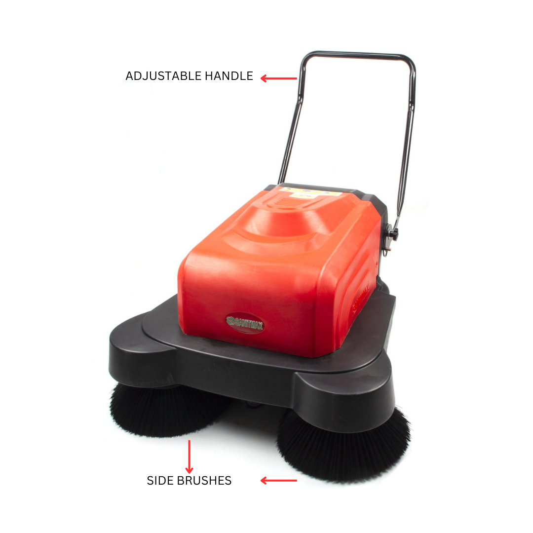 SM1050B electric walk behind sweeper with side brushes and adjustable handle