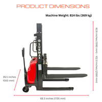 PS3300SE-2M Semi-Electric Pallet Stacker, 3300 lbs Capacity, 78" Lifting Height