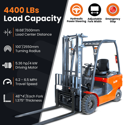 A-20 Electric Forklift – 4400 lbs Capacity, 118" Lift Height, Compact & Powerful for Warehouse Operations