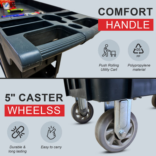 600 lbs Heavy Duty Plastic Rolling Utility Cart for Warehouse/Garage/Restaurants/Offices, HDPE Shelves, 5" Caster Wheelss