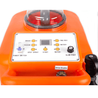 Self-Propelled Carpet Cleaning Machine control panel with buttons for brush, vacuum, and spray settings.