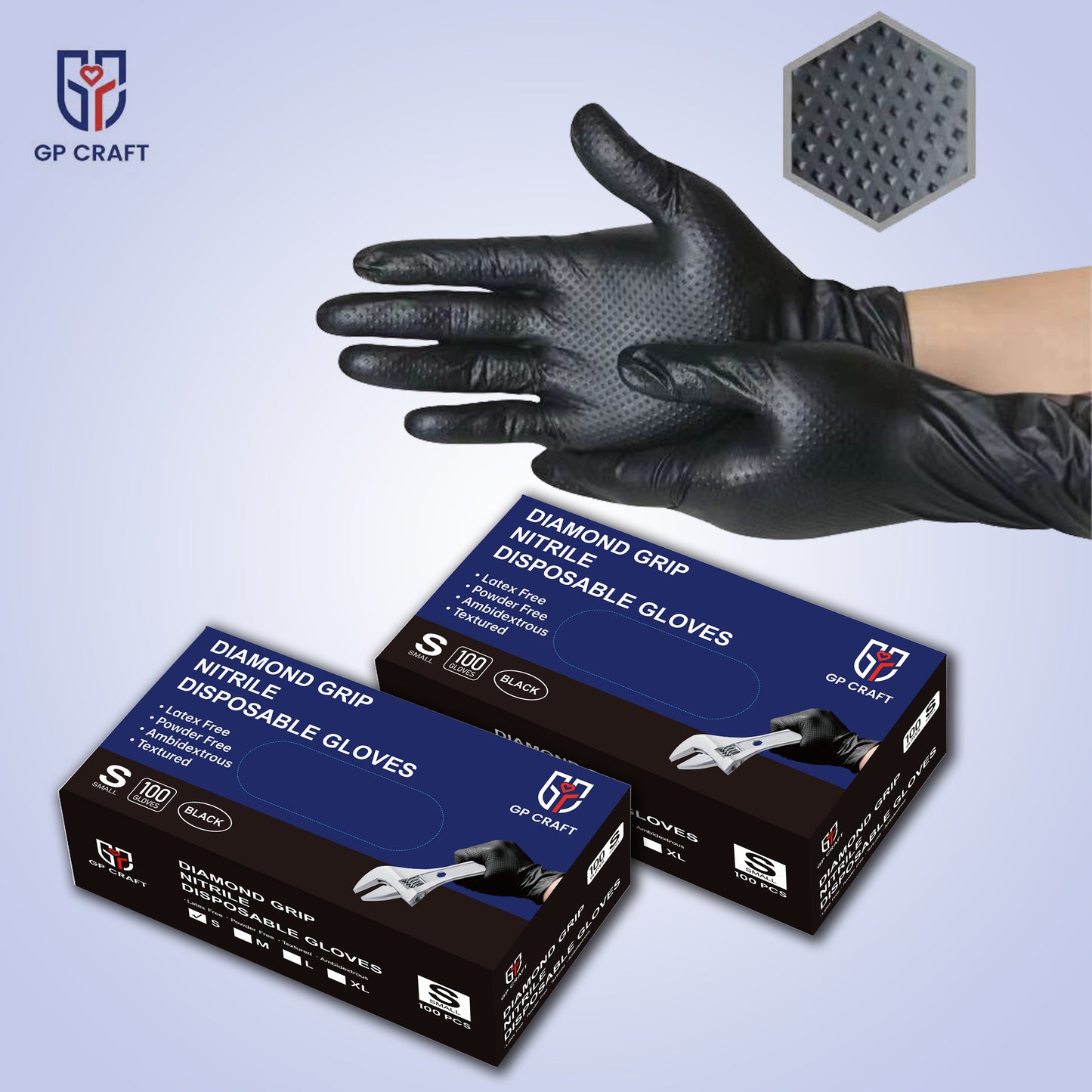 Heavy Duty Industrial Nitrile Gloves with Raised Diamond Texture, 8-mil, Latex Free - Ultimate Protection for Mechanics, Construction, and More, Black