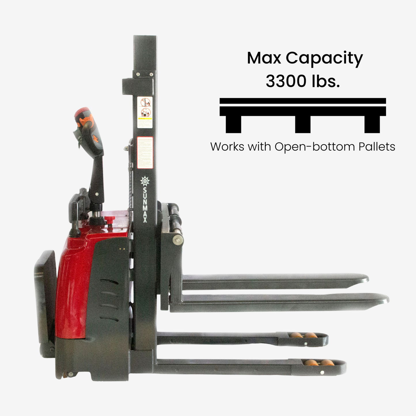Full-Electric Pallet Stacker, 3300 lbs Capacity, 78" Lifting Height for Open-bottom Pallets
