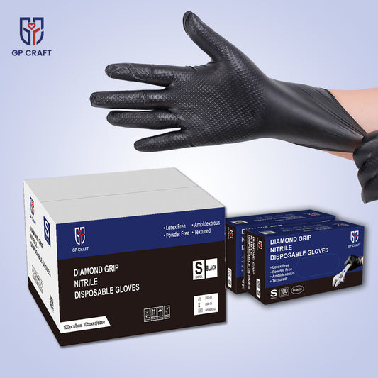 Heavy Duty Industrial Nitrile Gloves with Raised Diamond Texture, 8-mil, Latex Free - Ultimate Protection for Mechanics, Construction, and More, Black