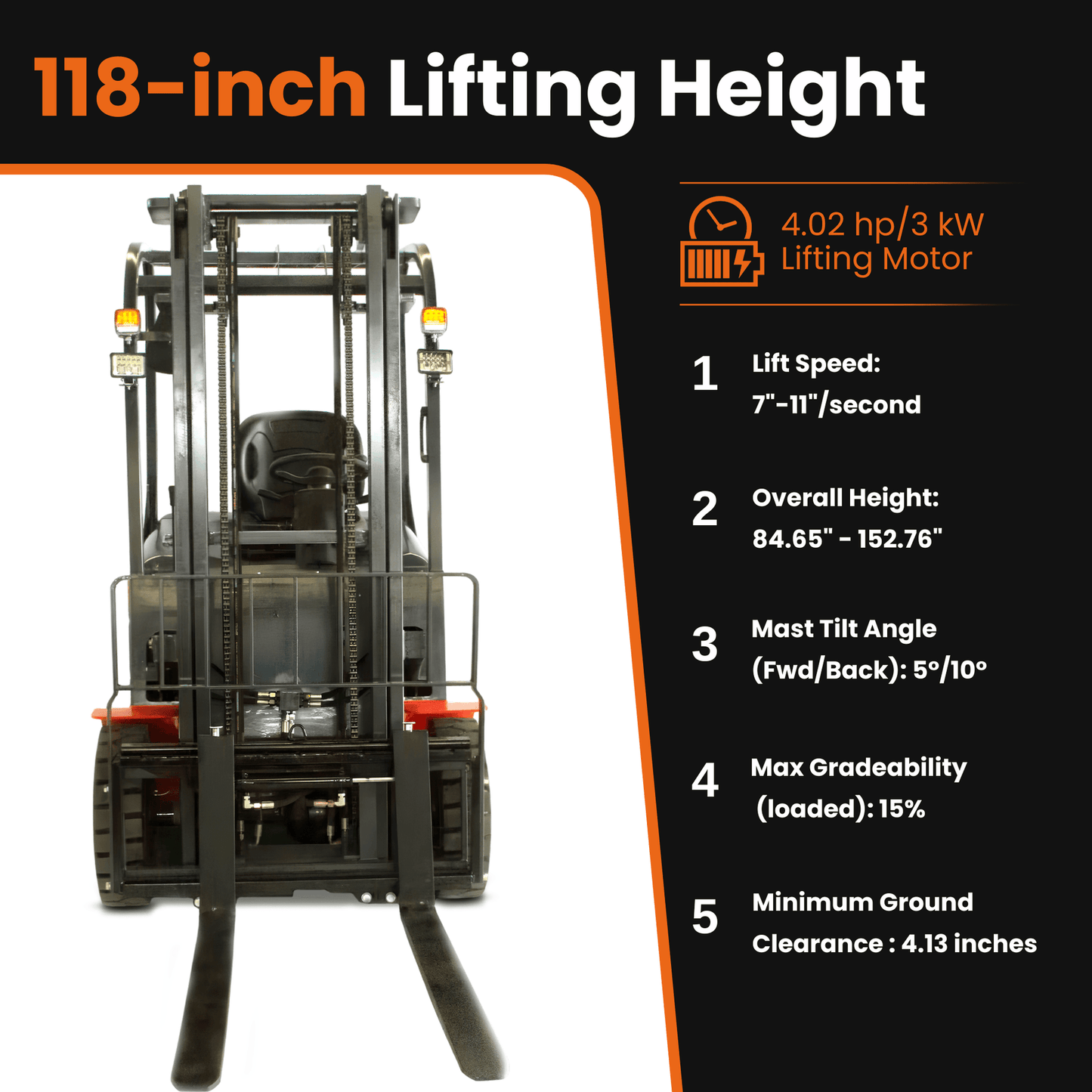 A-20 Electric Forklift – 4400 lbs Capacity, 118" Lift Height, Compact & Powerful for Warehouse Operations