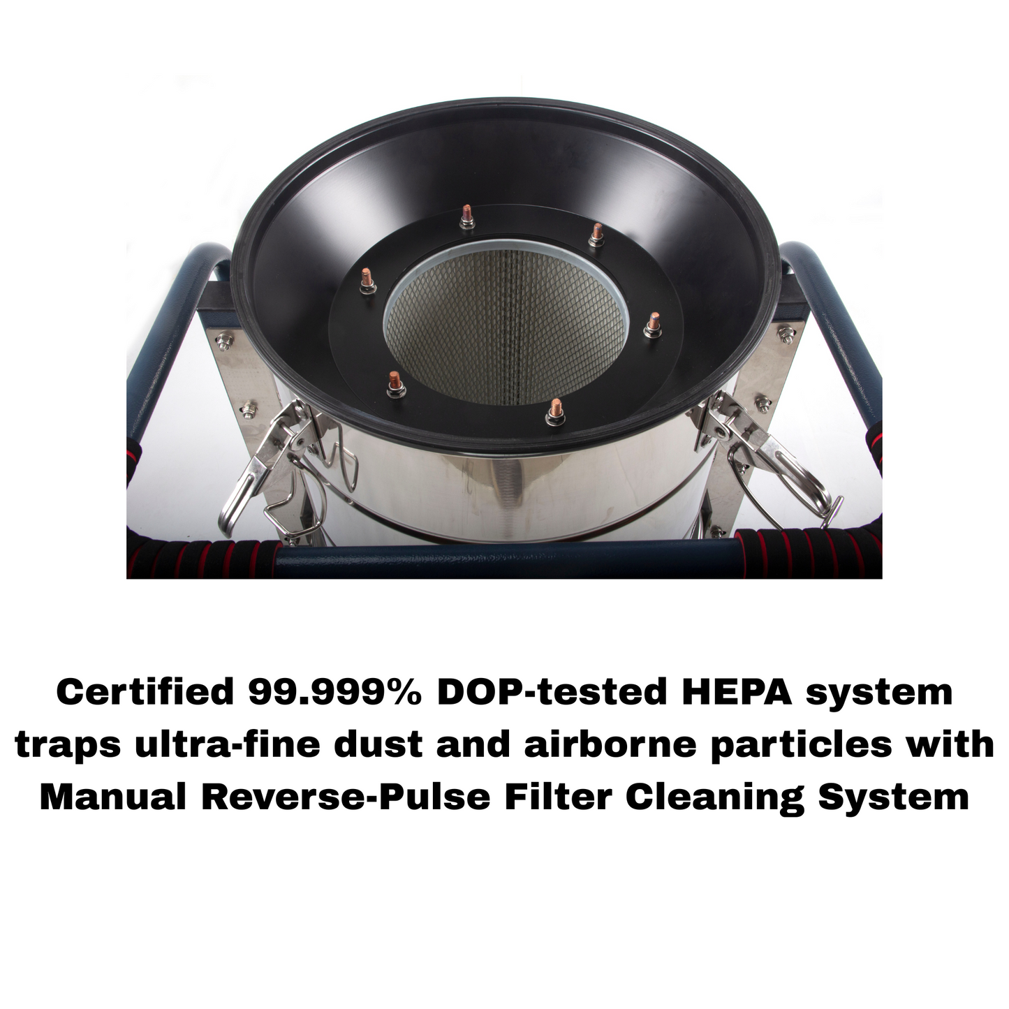 SM100 Industrial Vacuum Cleaner, 26.4 Gal (100L) Heavy-Duty Dust Extractor, 2.8 HP Motor, 212 CFM, HEPA Filtration, Reverse-Pulse Filter, 110V