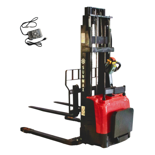 Full-Electric Pallet Stacker – 157" Max Lift Height,  3300 lbs Capacity, Adjustable Legs