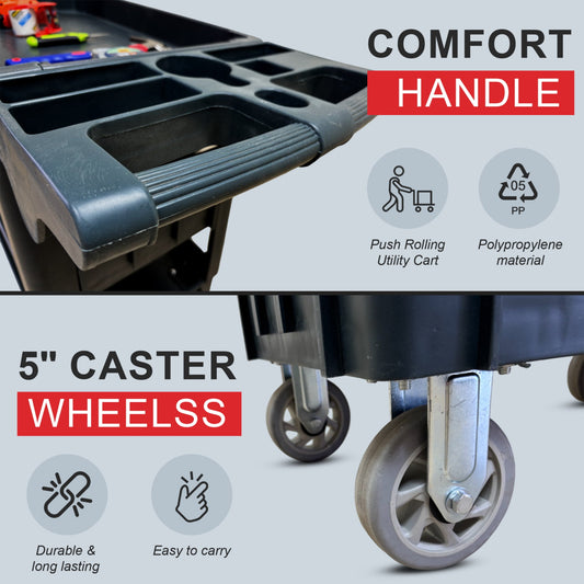 600 lbs Heavy Duty Plastic Rolling Utility Cart for Warehouse/Garage/Restaurants/Offices, HDPE Shelves, 5" Caster Wheels