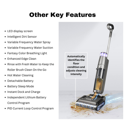 SA01 Cordless Wet Dry Vacuum & Mop for Hard Floors and  Short-pile Carpets, Self-clean and Dry