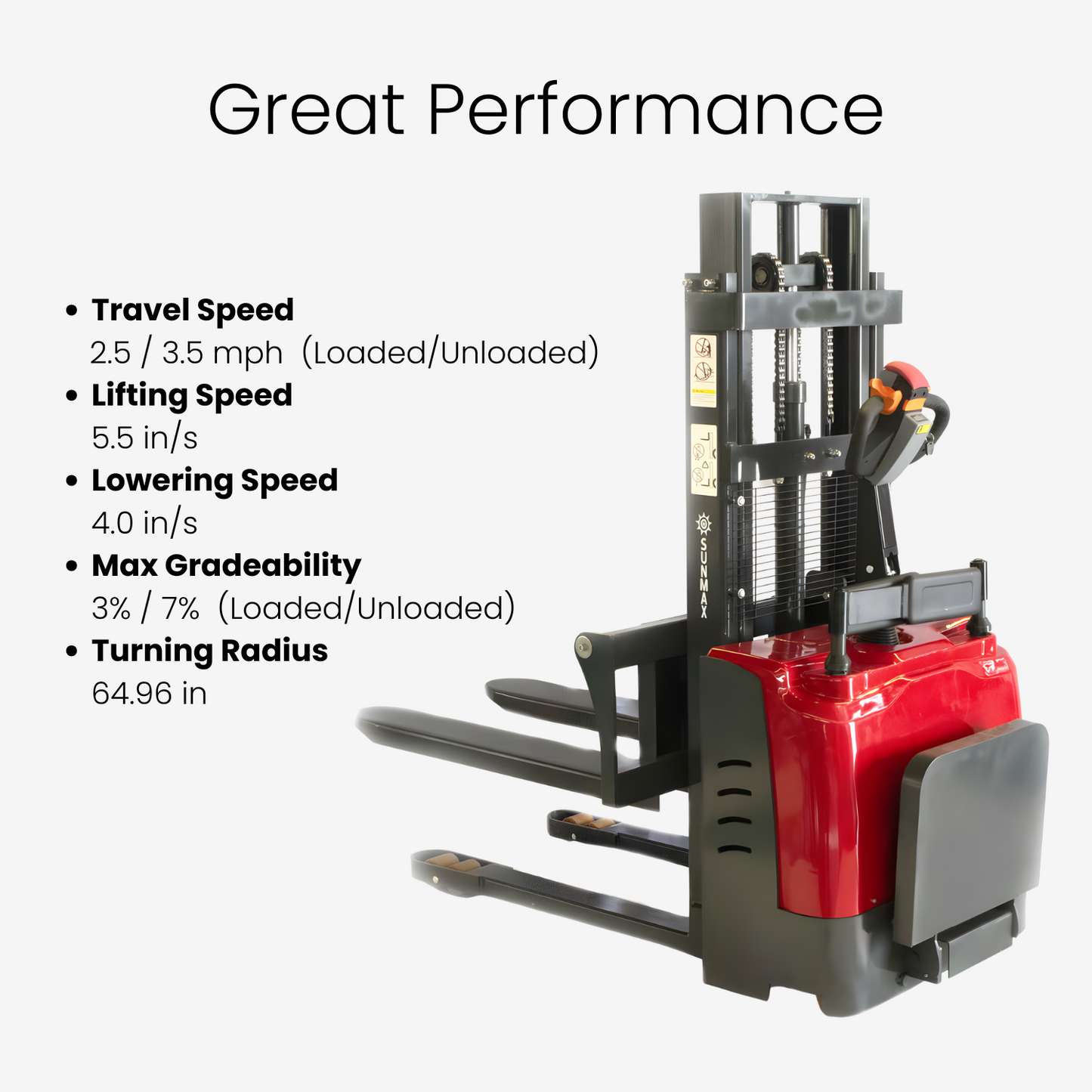 Full-Electric Pallet Stacker, 3300 lbs Capacity, 78" Lifting Height for Open-bottom Pallets