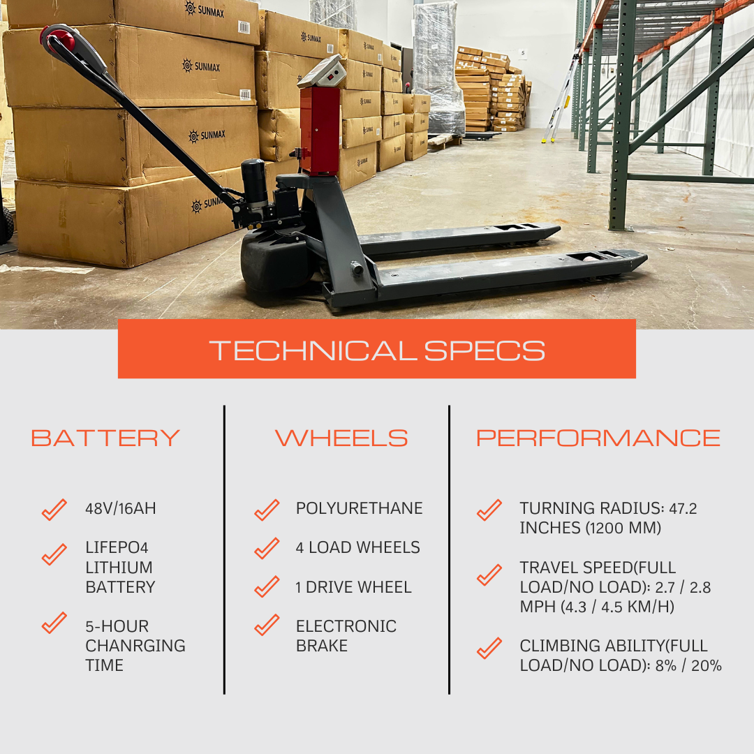 PT4400W 4400 lbs Electric Pallet Jack with Built-in Scale, 45" x 27" Fork Size
