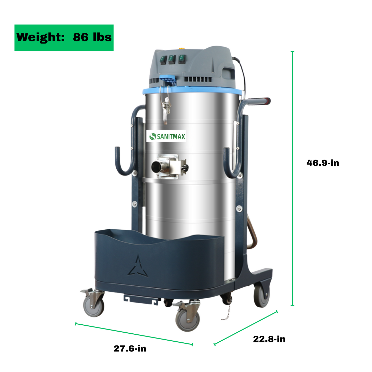 SM100 Industrial Vacuum Cleaner, 26.4 Gal (100L) Heavy-Duty Dust Extractor, 2.8 HP Motor, 212 CFM, HEPA Filtration, Reverse-Pulse Filter, 110V