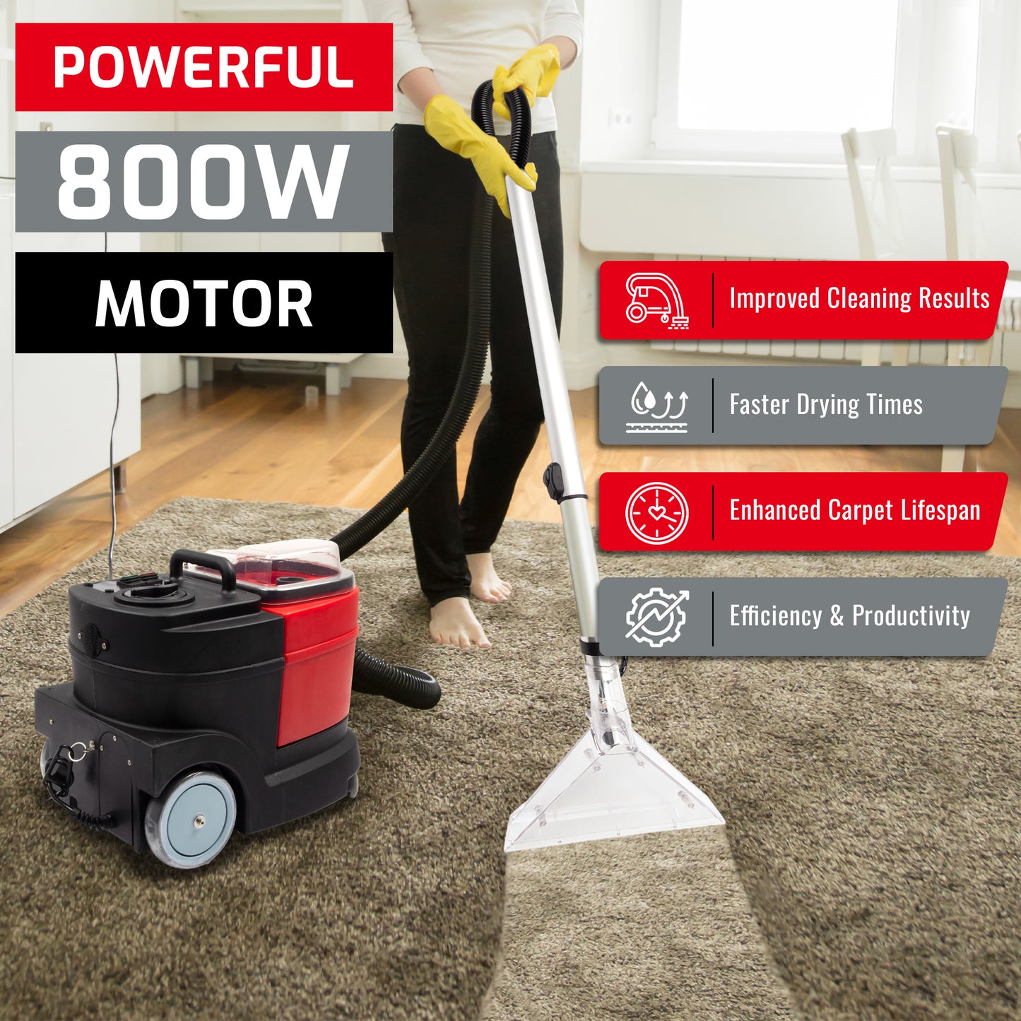 SM04 Cold Water Carpet Extractor, Powerful 800W Motor, 2.1 gal Sewage Tank, 3.7 gal Solution Tank