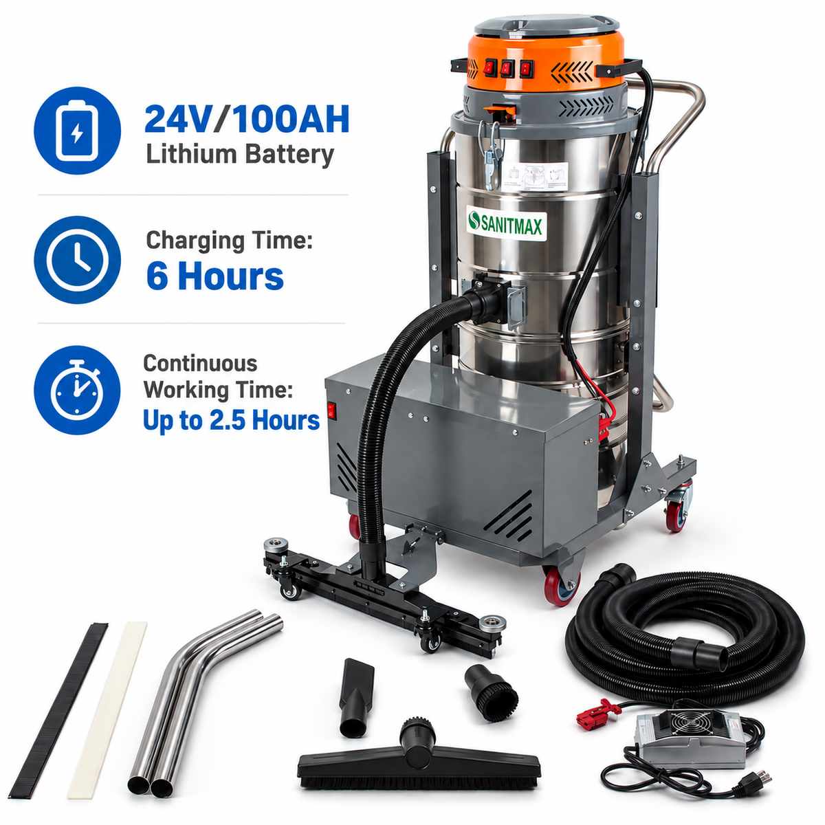 Heavy Duty Industrial Vacuum Cleaner SM100 - 26.4 Gal, 3 Motor HEPA, 212 CFM