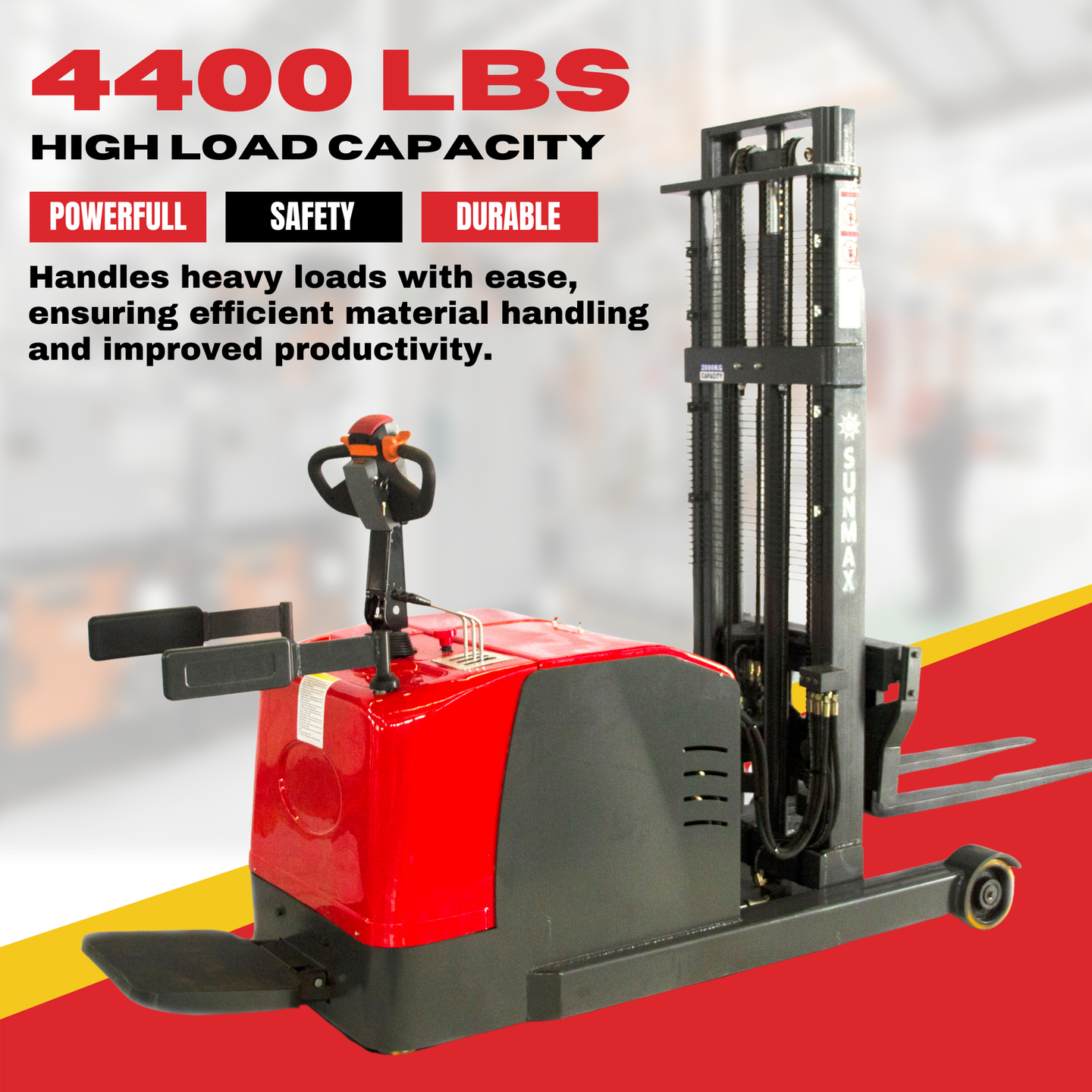 SANITMAX MRT4400-3M-19 Moving Mast Reach Truck, 4400 lbs Load Capacity, 118" Lifting Height, Electromagnetic Brake 