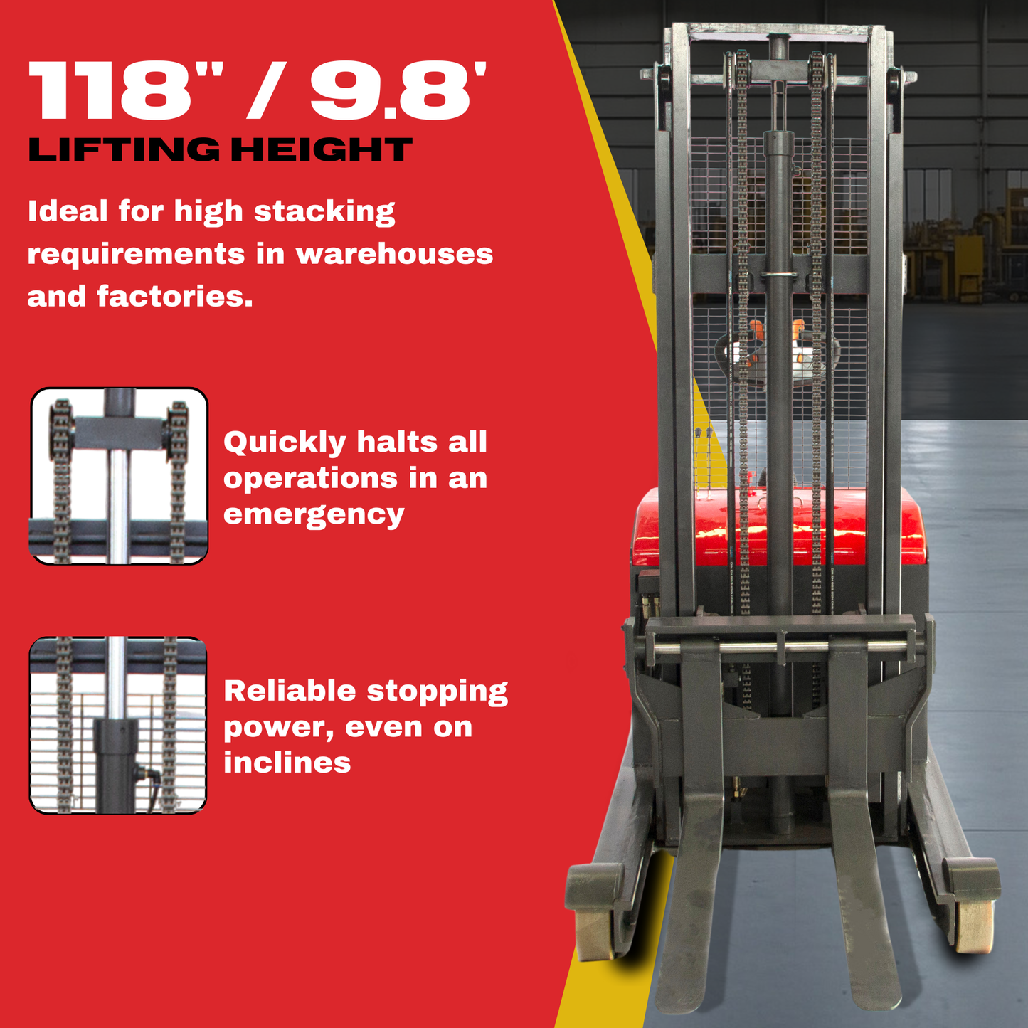SANITMAX MRT4400-3M-19 Moving Mast Reach Truck, 4400 lbs Load Capacity, 118" Lifting Height, Electromagnetic Brake 