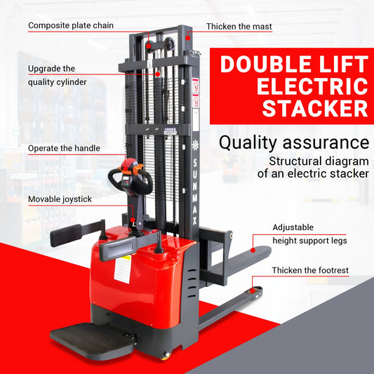 PS3300FE-3M Electric Pallet Stacker, 3300 lbs Capacity, 9.8 ft Lifting Height, Electromagnetic Brake