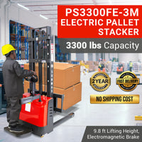 PS3300FE-3M Electric Pallet Stacker, 3300 lbs Capacity, 9.8 ft Lifting Height, Electromagnetic Brake