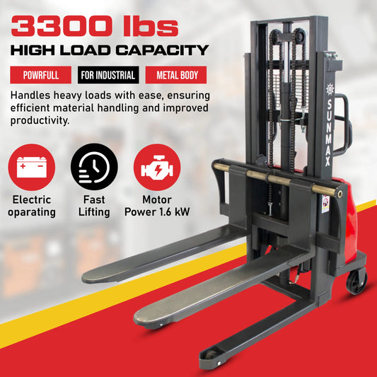 PS3300SE-2M Semi-Electric Pallet Stacker, 3300 lbs Capacity, 6.6 ft Lifting Height