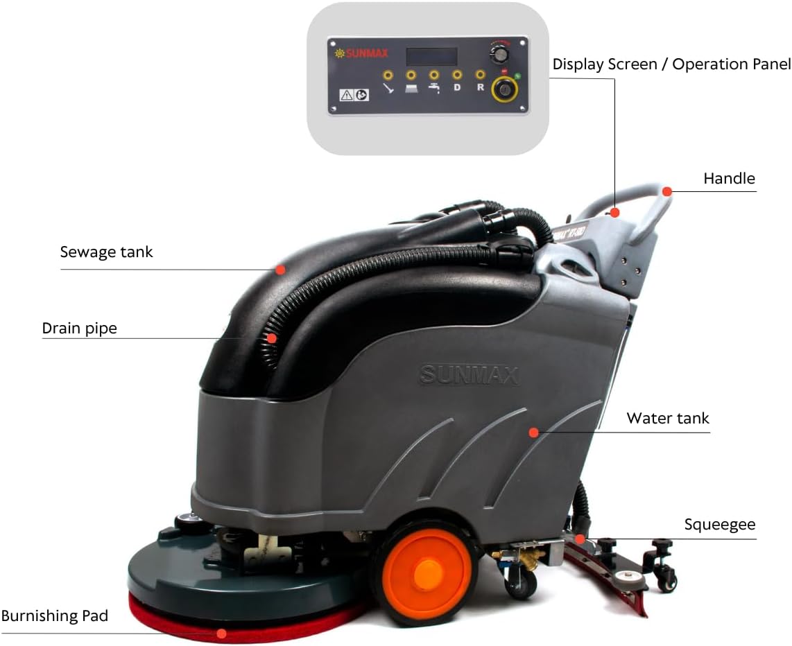 RT50D 22" Self-Propelled Commercial Floor Scrubber Dryer Machine, Battery Powered, 31" Squeegee Width, 14.5-gal Sewage Tank, 36,000 sqft/h Working Efficiency