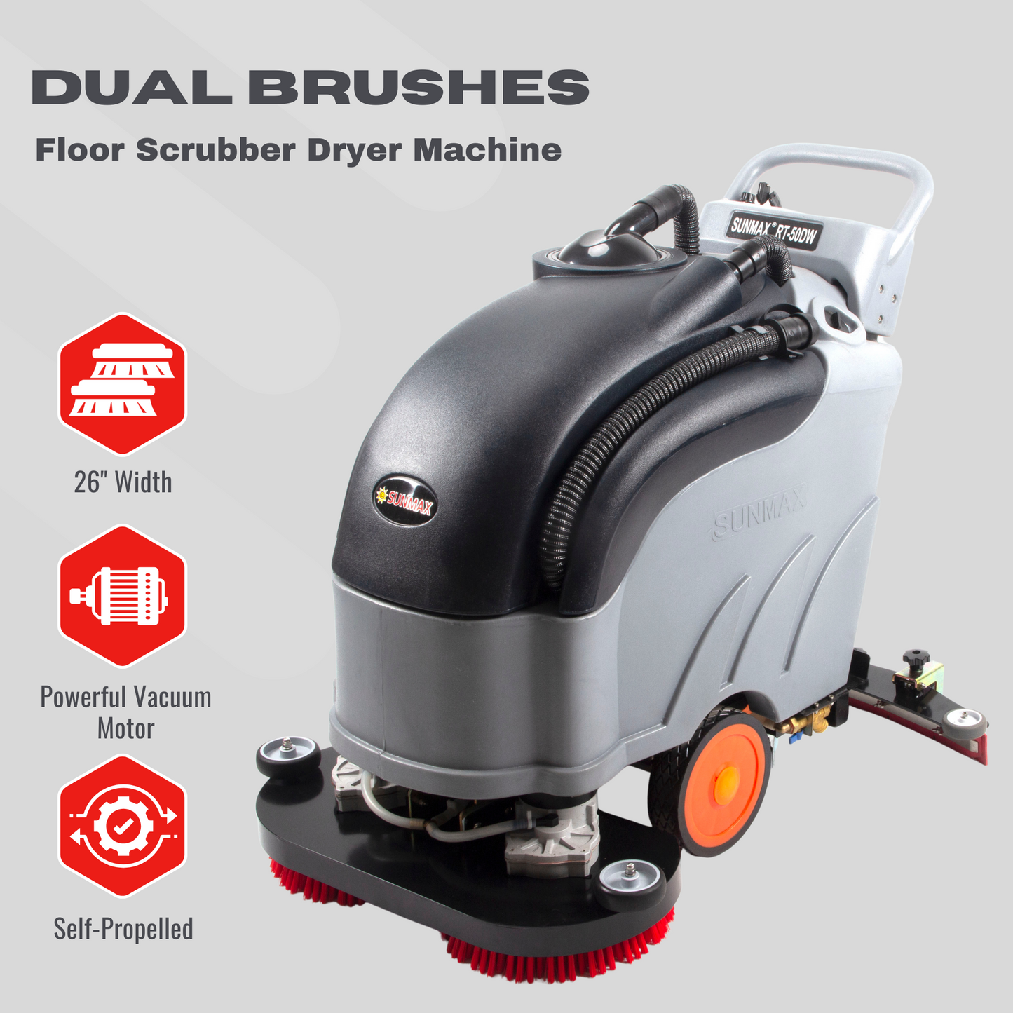 SANITMAX RT50DW 26" Dual Brushes Self-Propelled Floor Scrubber Dryer Machine 