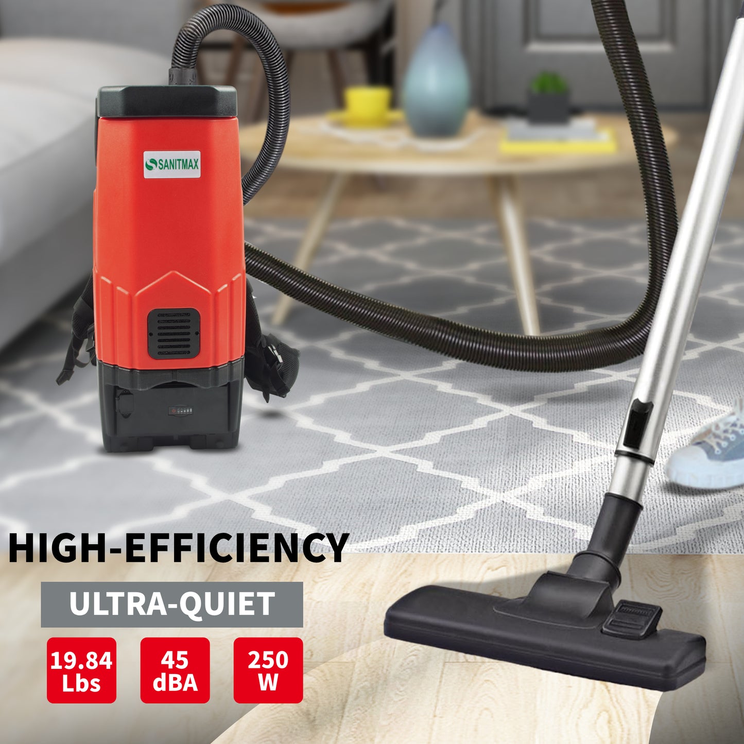 SANITMAX SM05-D Backpack Vacuum, 106 CFM Cleaner, 1.3 Gal Capacity, Dual Battery Pack, Up to 60 Min Runtime 