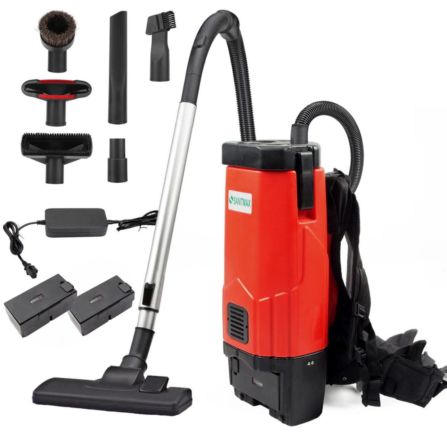 SANITMAX SM05-D Backpack Vacuum, 106 CFM Cleaner, 1.3 Gal Capacity, Dual Battery Pack, Up to 60 Min Runtime 