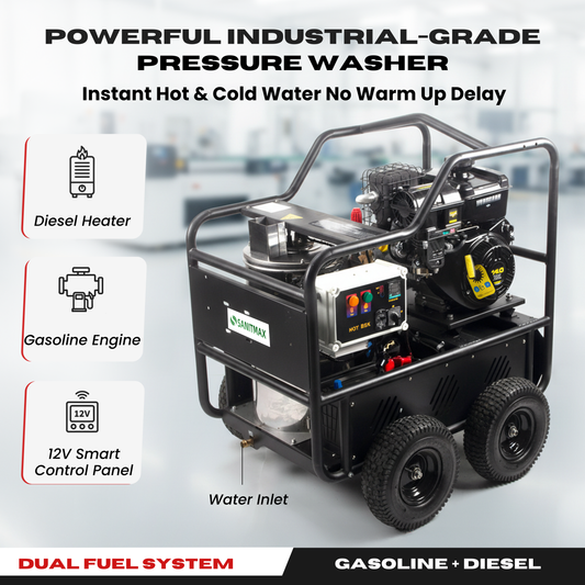 SM4000 Hot & Cold Water High Pressure Washer, Gasoline Powered, 4,000 PSI, 4.0 GPM, Diesel Heating, Instant Hot Water