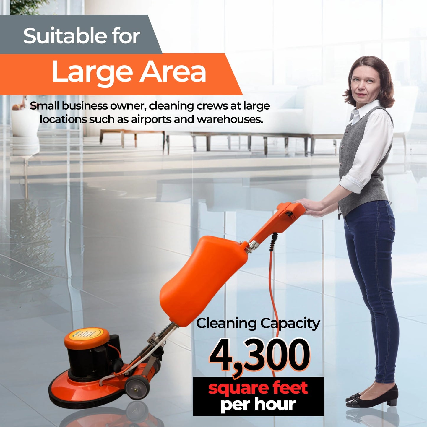 SM421AC 17" Professional Multi-Functional Floor Buffer Scrubber - High Power, Large Capacity for Industrial and Commercial Use