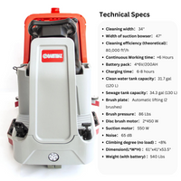 SM860 Ride-On Commercial Floor Scrubber Dryer Machine, 34" Dual Brushes, 34.3 Gal Sewage Tank, 80,000 Sqft/H Cleaning Efficiency