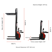 PS3300FE-3M Fulll-Electric Pallet Stacker, 3300 lbs Capacity, 118" Lifting Height, Works with Open-bottom Pallets