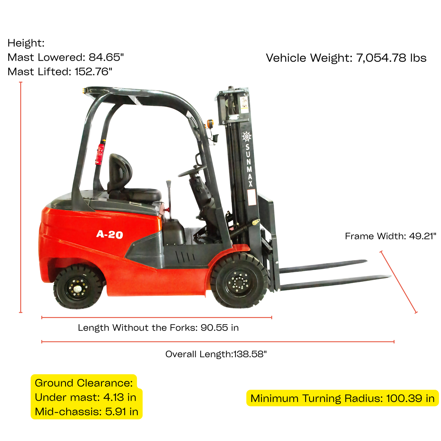 A-20 Electric Forklift – 4400 lbs Capacity, 118" Lift Height, Compact & Powerful for Warehouse Operations