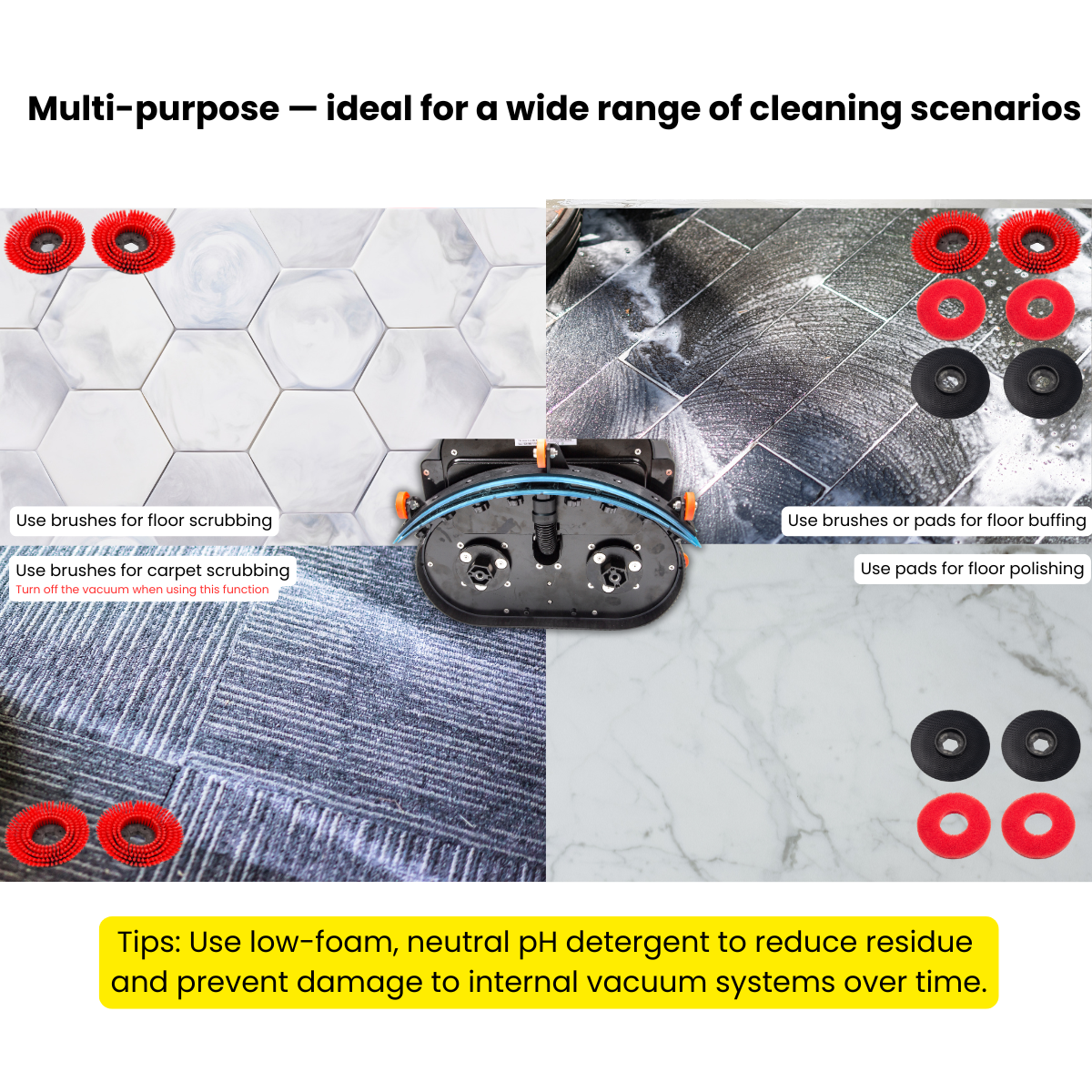SM430 17" Walk-behind Floor Scrubber Machine, 360 Degree Rotating Head, 10000 sqft/h, Cordless Rechargeable Lithium Battery