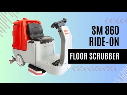 SM860 34" Ride-On Floor Scrubber Dryer Machine, 34.3 Gal Sewage Tank, Dual Brushes, 80000 Sqft/H