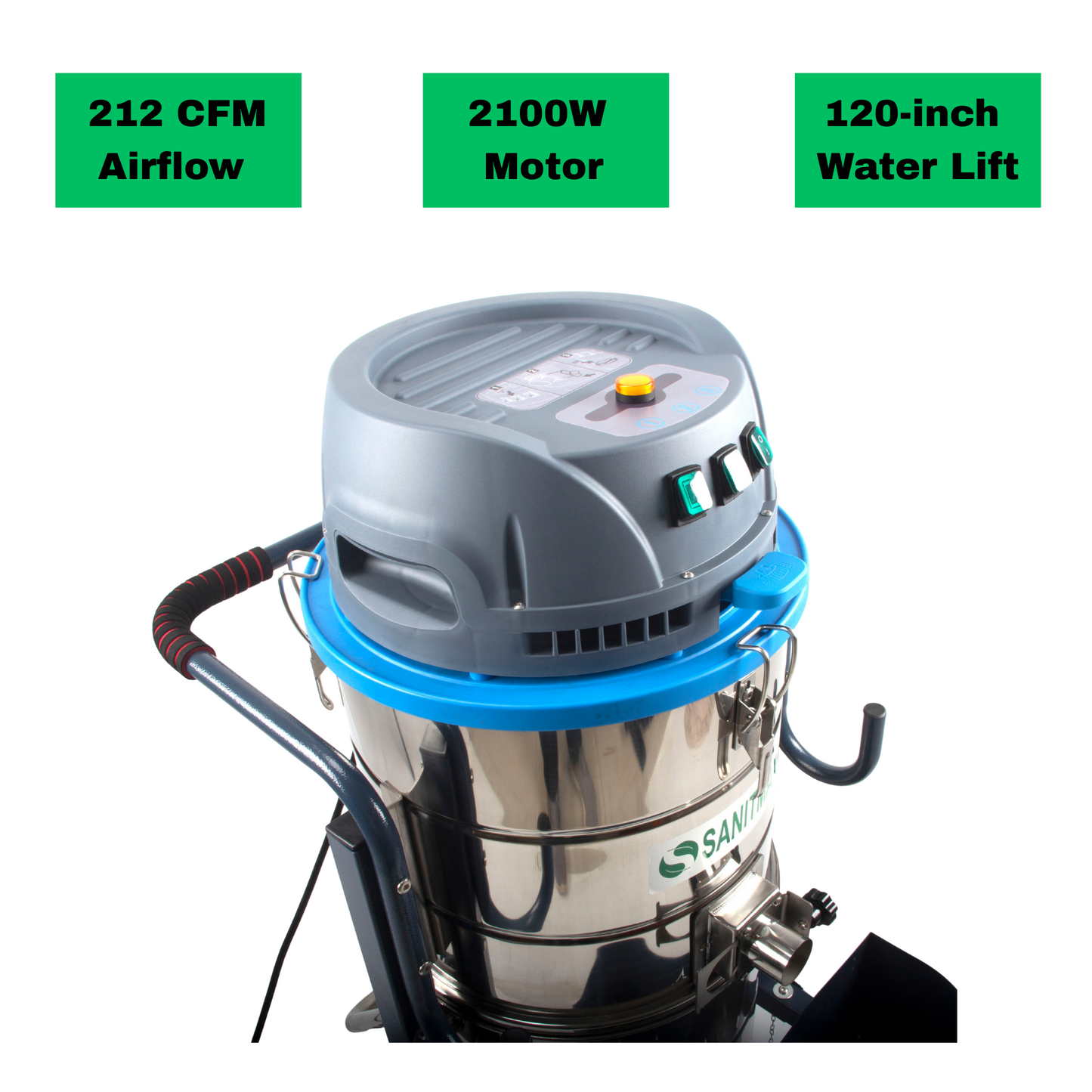 SM100 Industrial Vacuum Cleaner, 26.4 Gal (100L) Heavy-Duty Dust Extractor, 2.8 HP Motor, 212 CFM, HEPA Filtration, Reverse-Pulse Filter, 110V