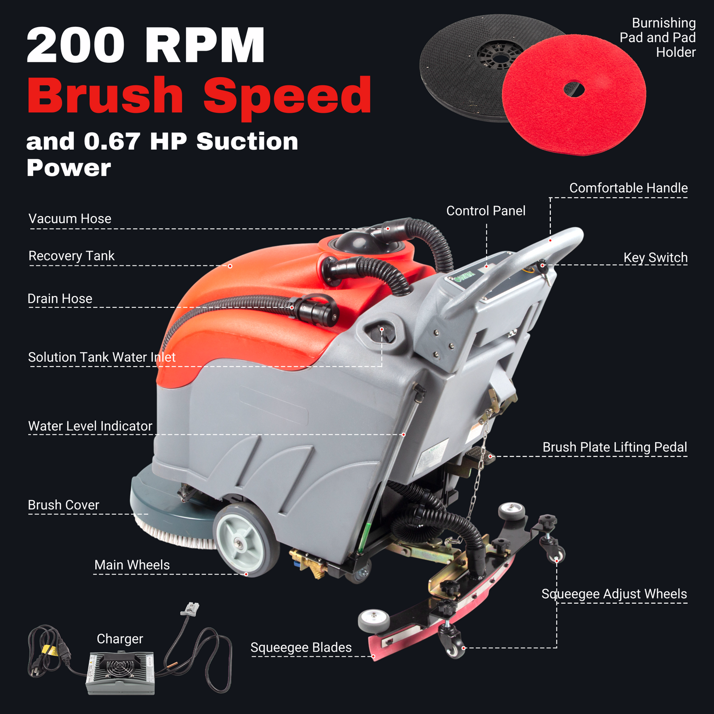 SM560 22“ Walk-Behind Floor Scrubber Dryer Machine – Industrial-Grade Cleaning Efficiency